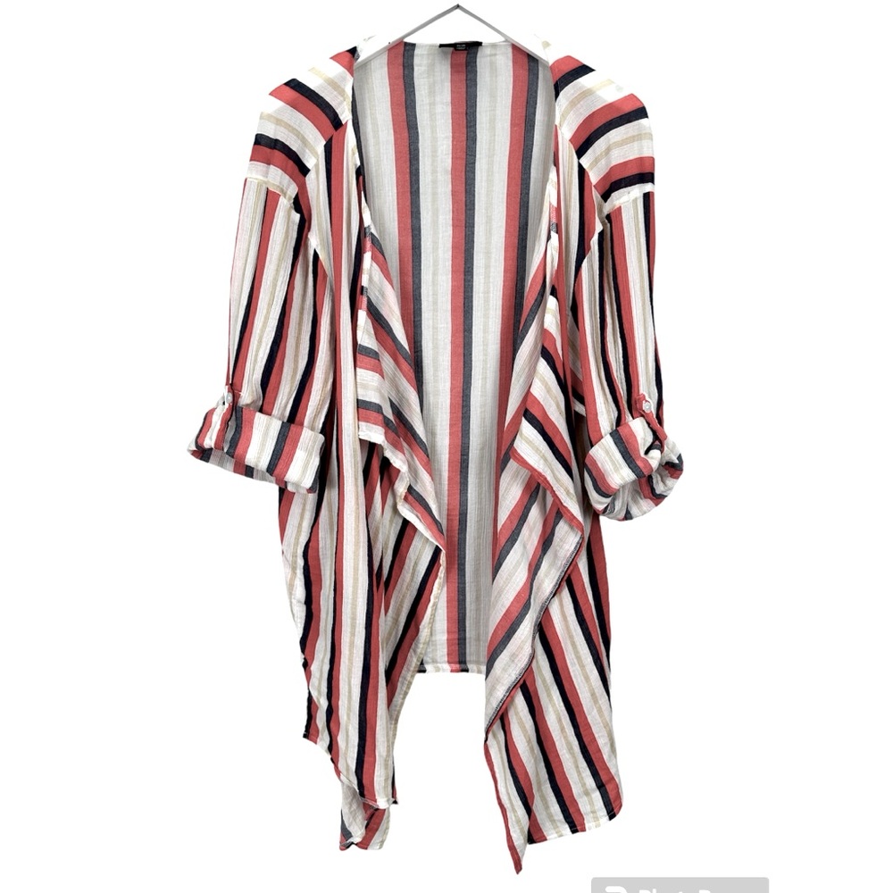 Lane Bryant Stripe Roll Tab Cotton Open Front Kimono Cover Up Size 26 / 28